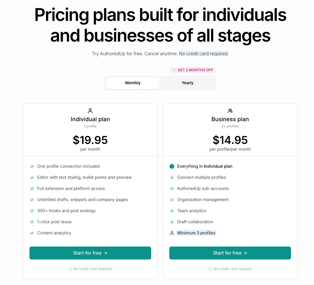 AuthoredUp pricing screenshot