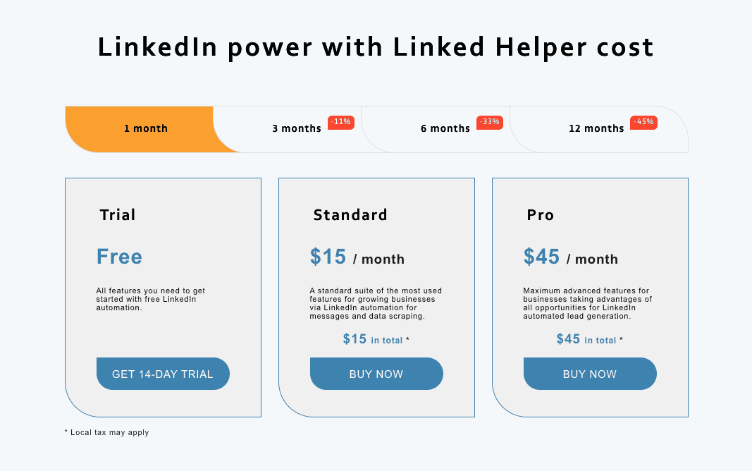 Linked Helper pricing screenshot